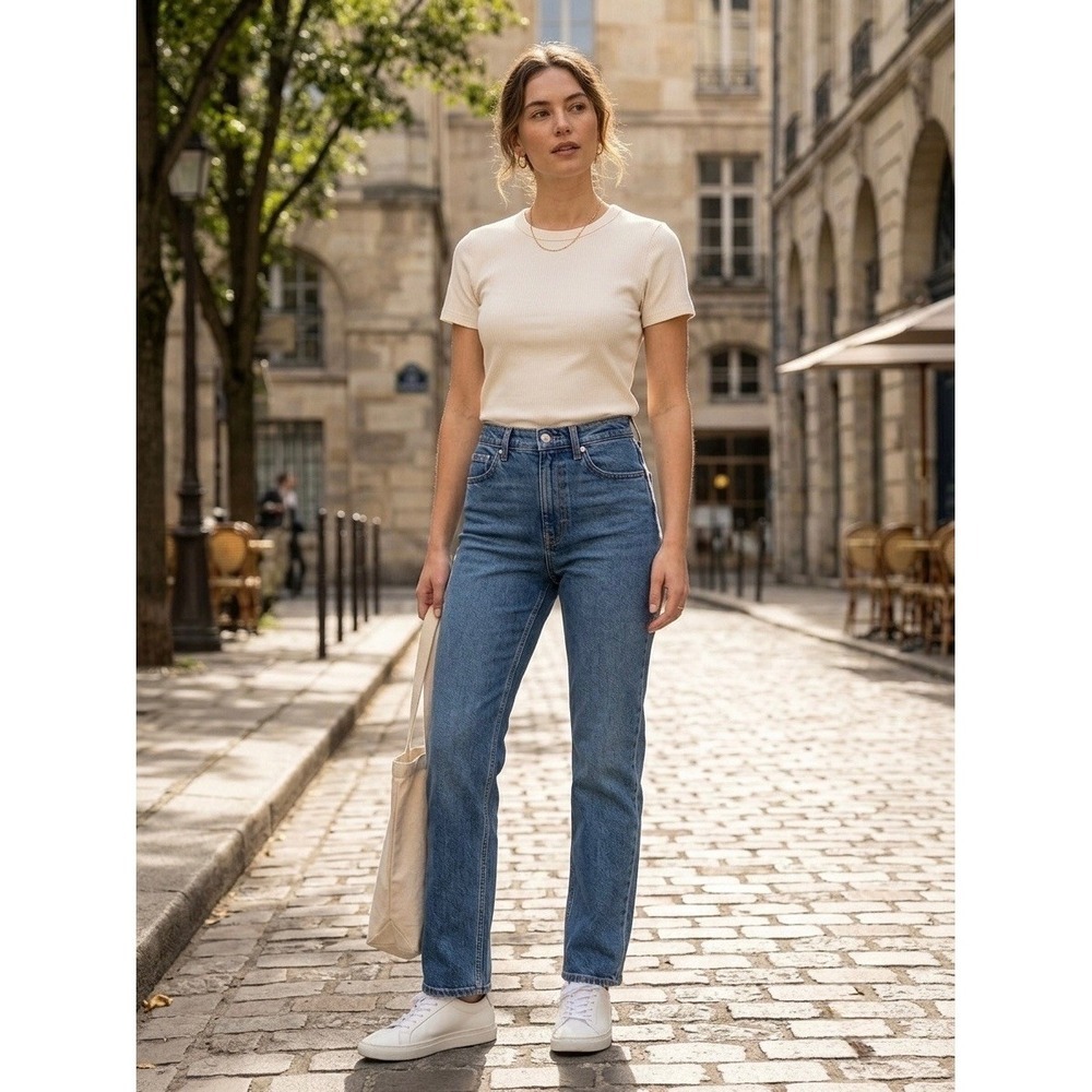 Everlane The Curvy Cheeky Jean High Rise Straight Indigo Blue Organic Cotton 27